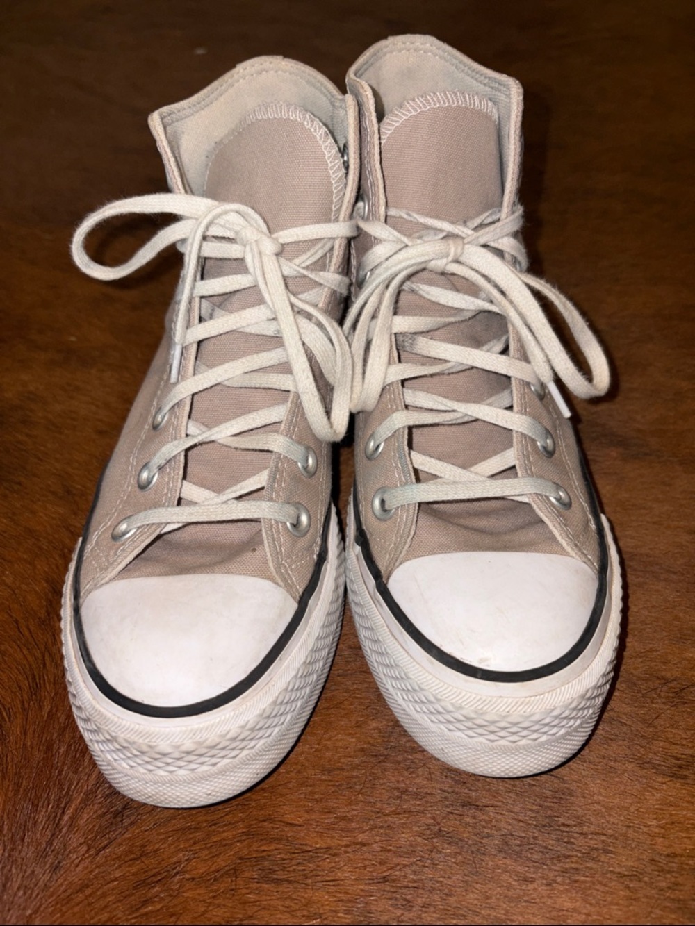 Converse High-Top Canvas Sneakers in Light Taupe and White